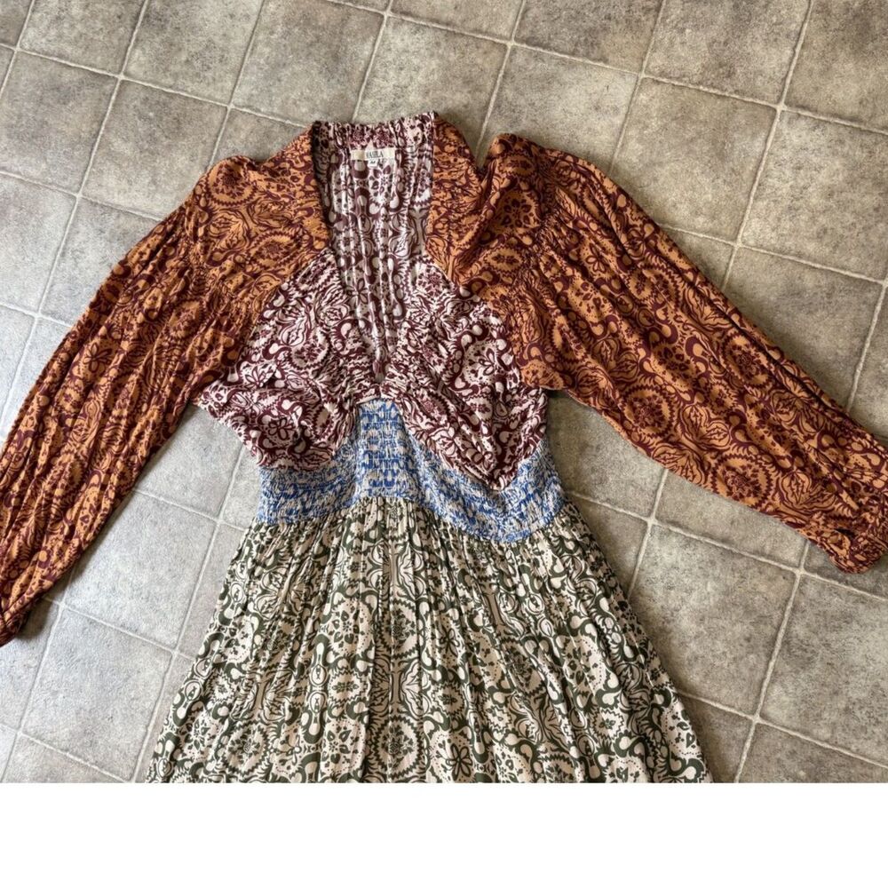 MAHILA Boho Maxi Dress Womens Long Sleeve Mixed Print